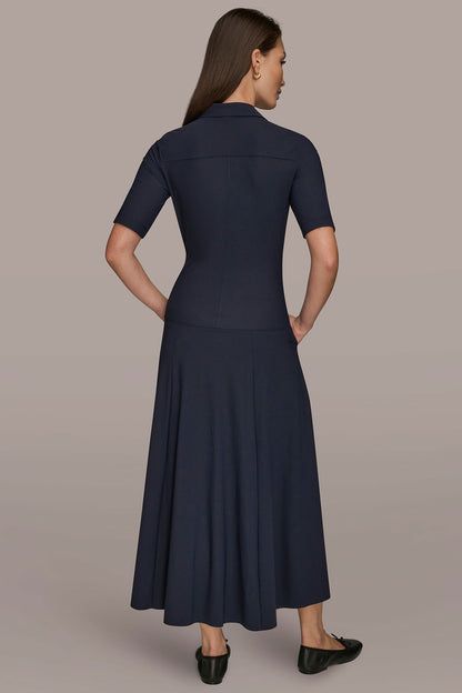 Donna Karan THE MODERN TRAVEL ELBOW SLEEVE MIDI POLO DRESS