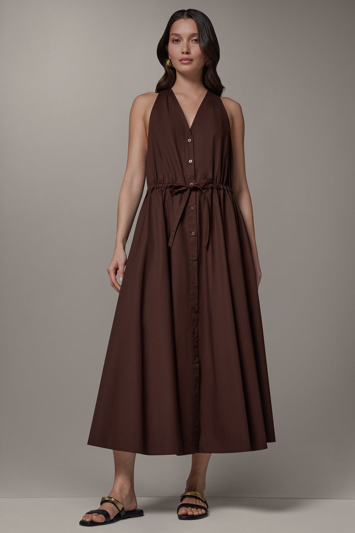 Donna Karan SLEEVELESS MIDI HALTER DRESS