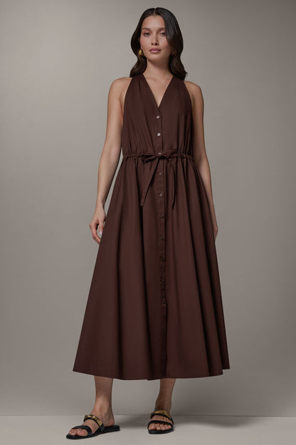 Donna Karan SLEEVELESS MIDI HALTER DRESS