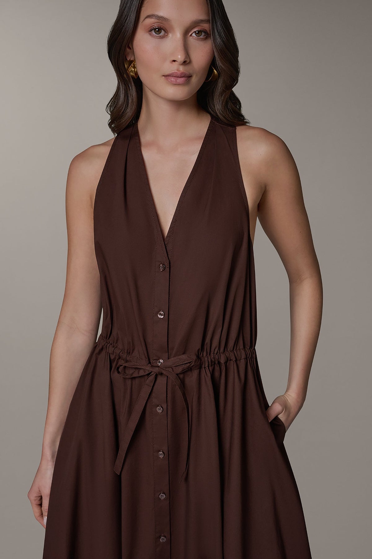 Donna Karan SLEEVELESS MIDI HALTER DRESS