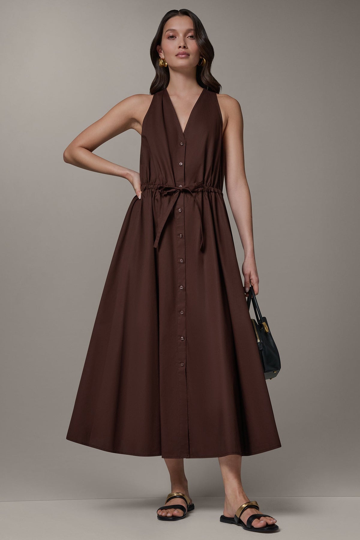 Donna Karan SLEEVELESS MIDI HALTER DRESS