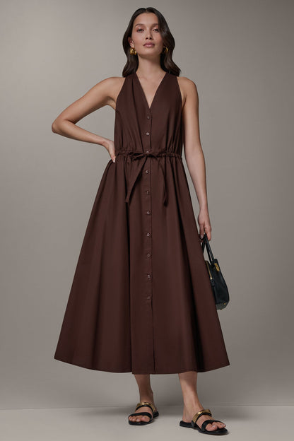 Donna Karan SLEEVELESS MIDI HALTER DRESS