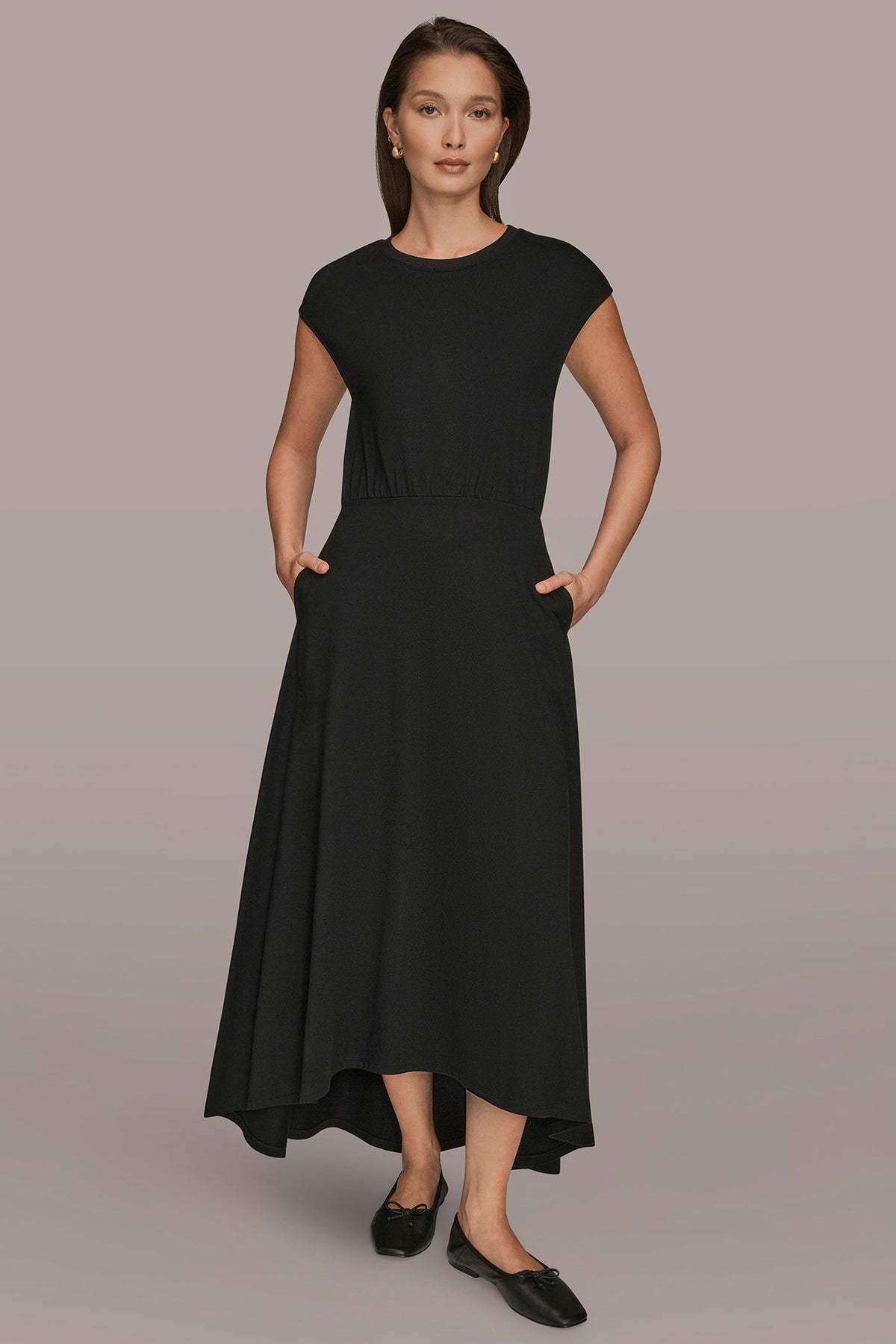 Donna Karan CAP SLEEVE CREW NECK DRESS