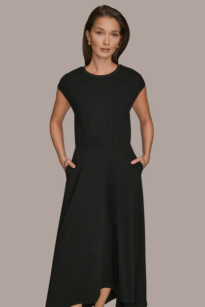 Donna Karan CAP SLEEVE CREW NECK DRESS