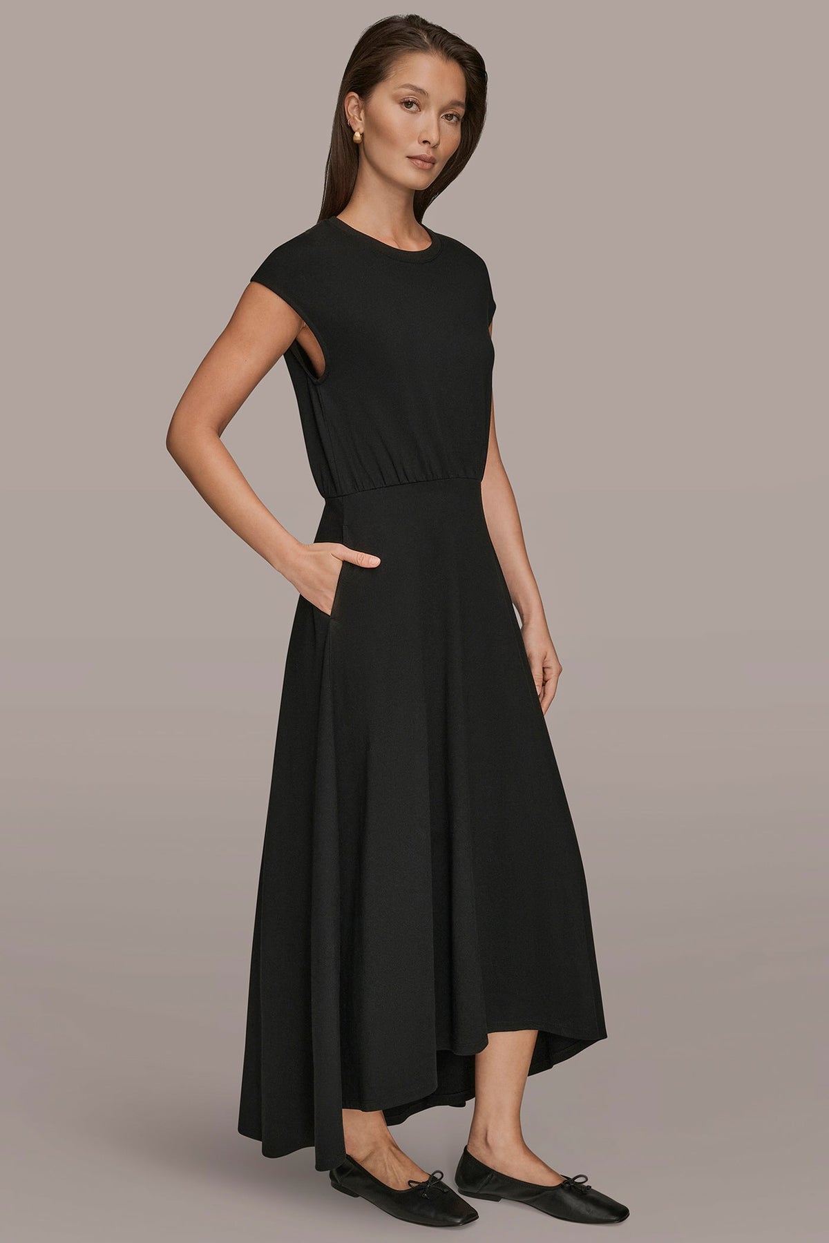 Donna Karan CAP SLEEVE CREW NECK DRESS