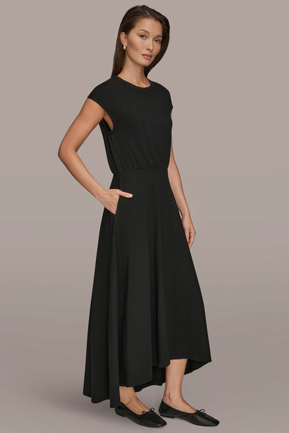 Donna Karan CAP SLEEVE CREW NECK DRESS
