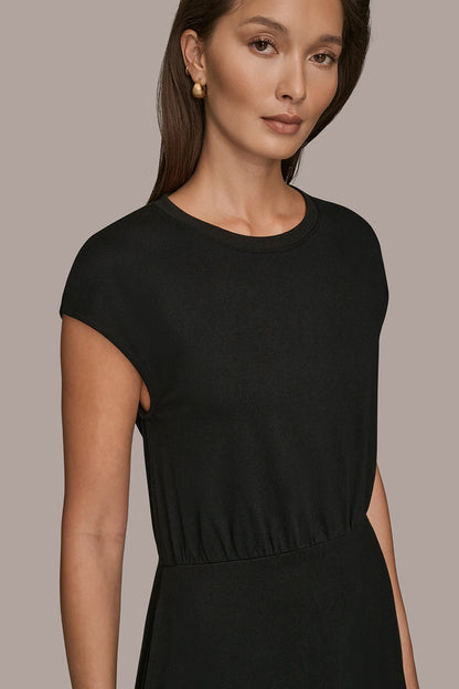 Donna Karan CAP SLEEVE CREW NECK DRESS