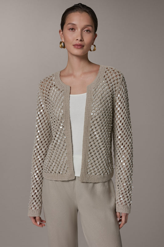 Donna Karan LONG SLEEVE PEARL SEQUIN CARDIGAN