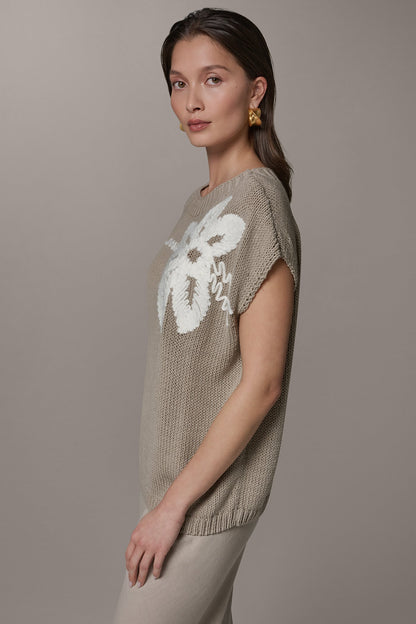 Donna Karan SLEEVELESS FLORAL SWEATER