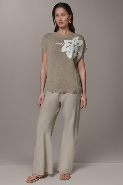 Donna Karan SLEEVELESS FLORAL SWEATER