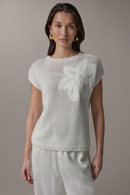 Donna Karan SLEEVELESS FLORAL SWEATER
