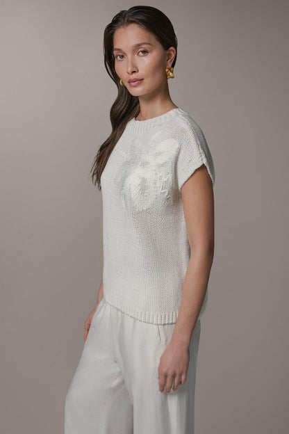 Donna Karan SLEEVELESS FLORAL SWEATER
