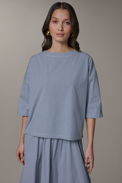 Donna Karan 3/4 SLEEVE STRIPE BLOUSE