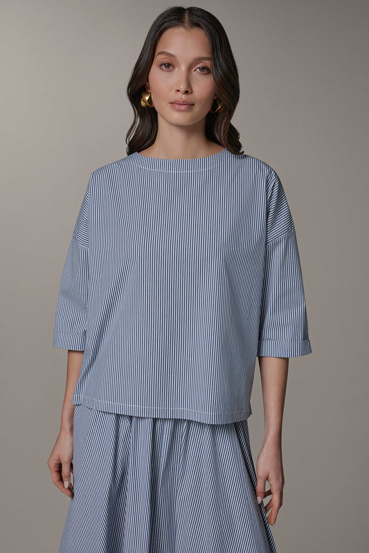 Donna Karan 3/4 SLEEVE STRIPE BLOUSE
