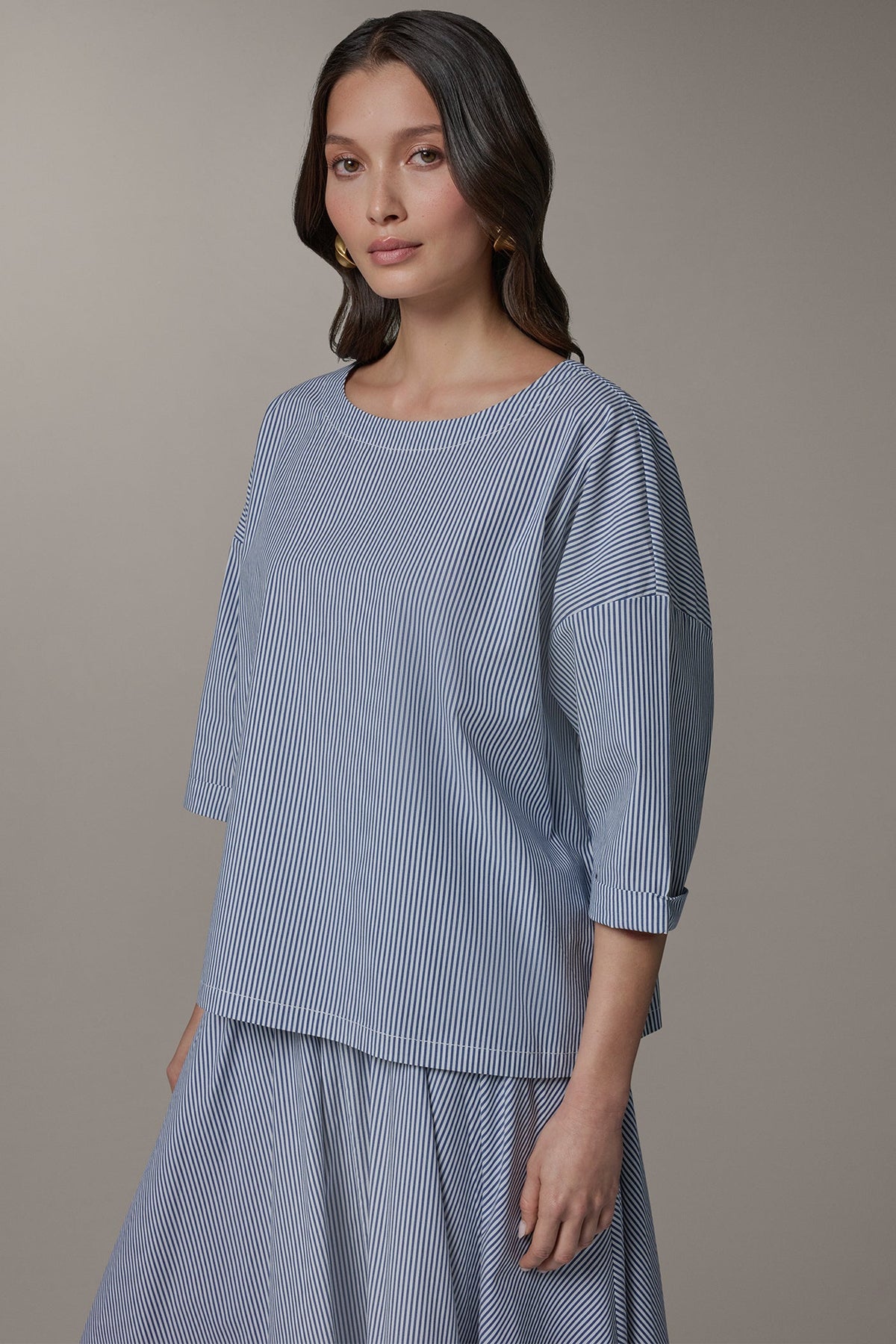 Donna Karan 3/4 SLEEVE STRIPE BLOUSE