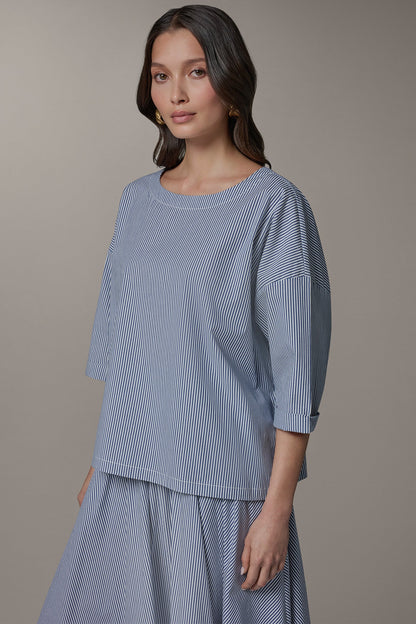 Donna Karan 3/4 SLEEVE STRIPE BLOUSE