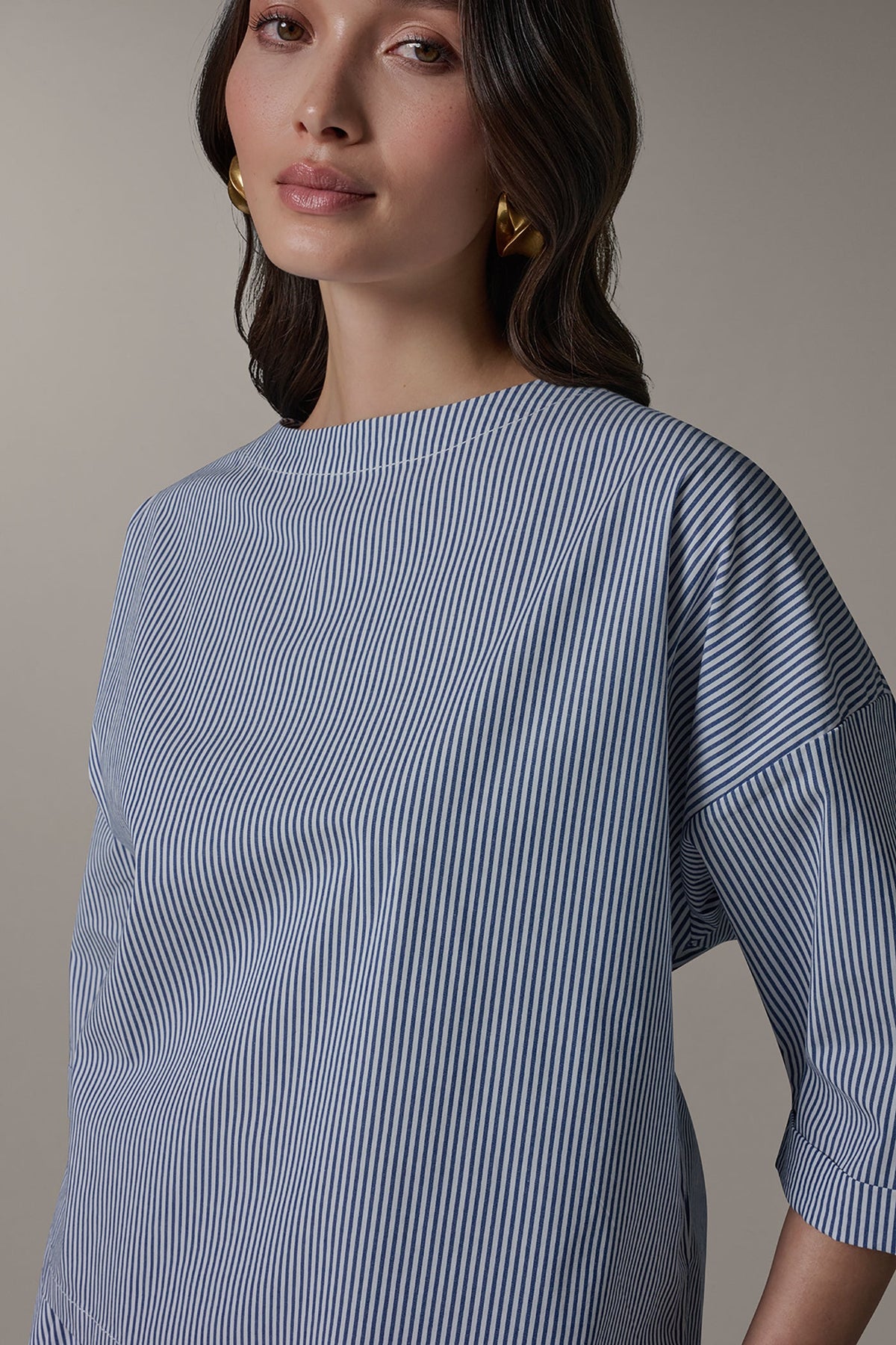 Donna Karan 3/4 SLEEVE STRIPE BLOUSE