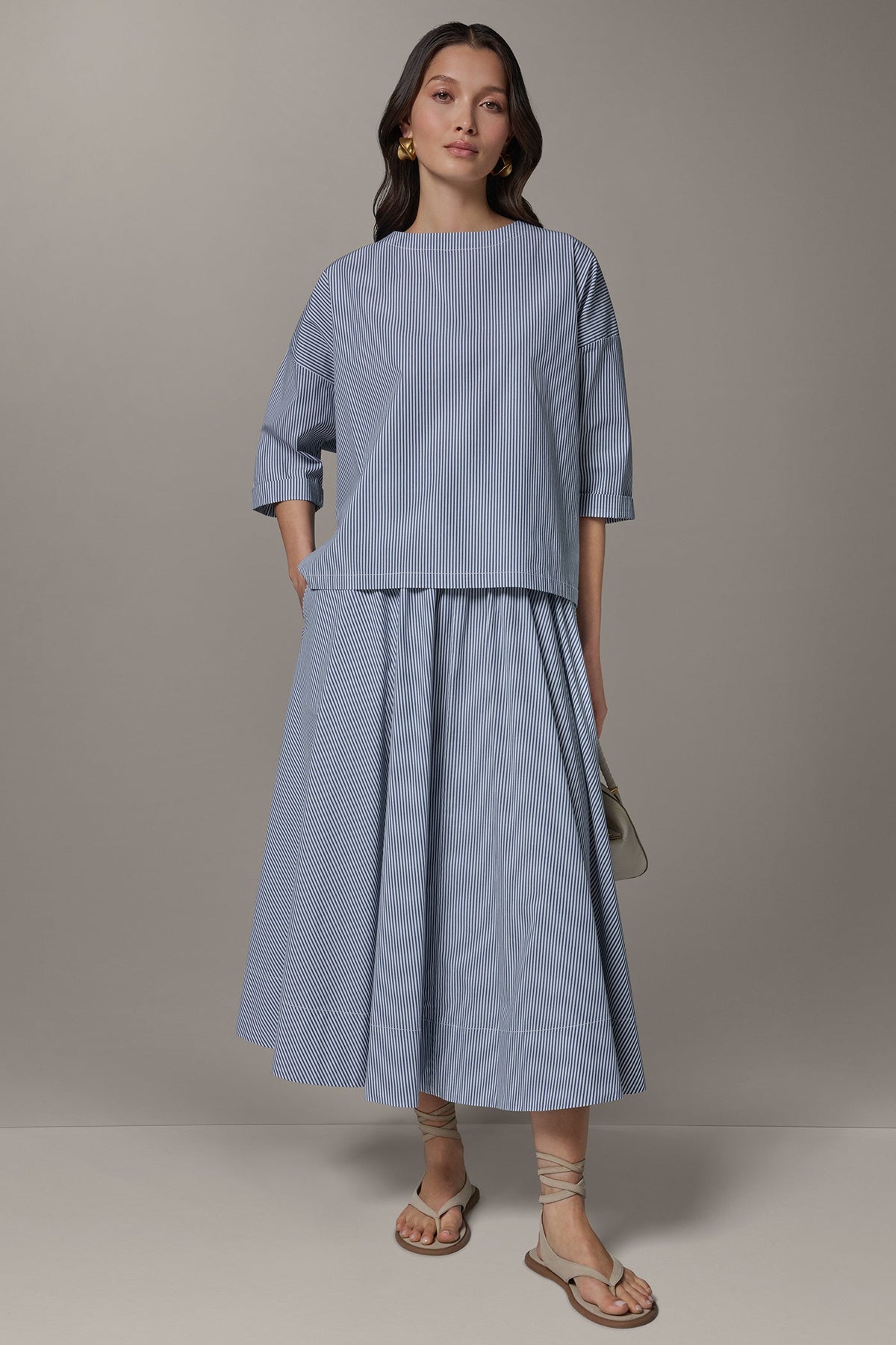 Donna Karan 3/4 SLEEVE STRIPE BLOUSE