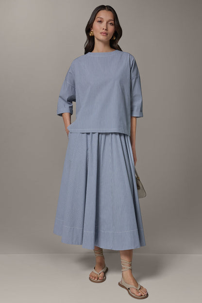Donna Karan 3/4 SLEEVE STRIPE BLOUSE