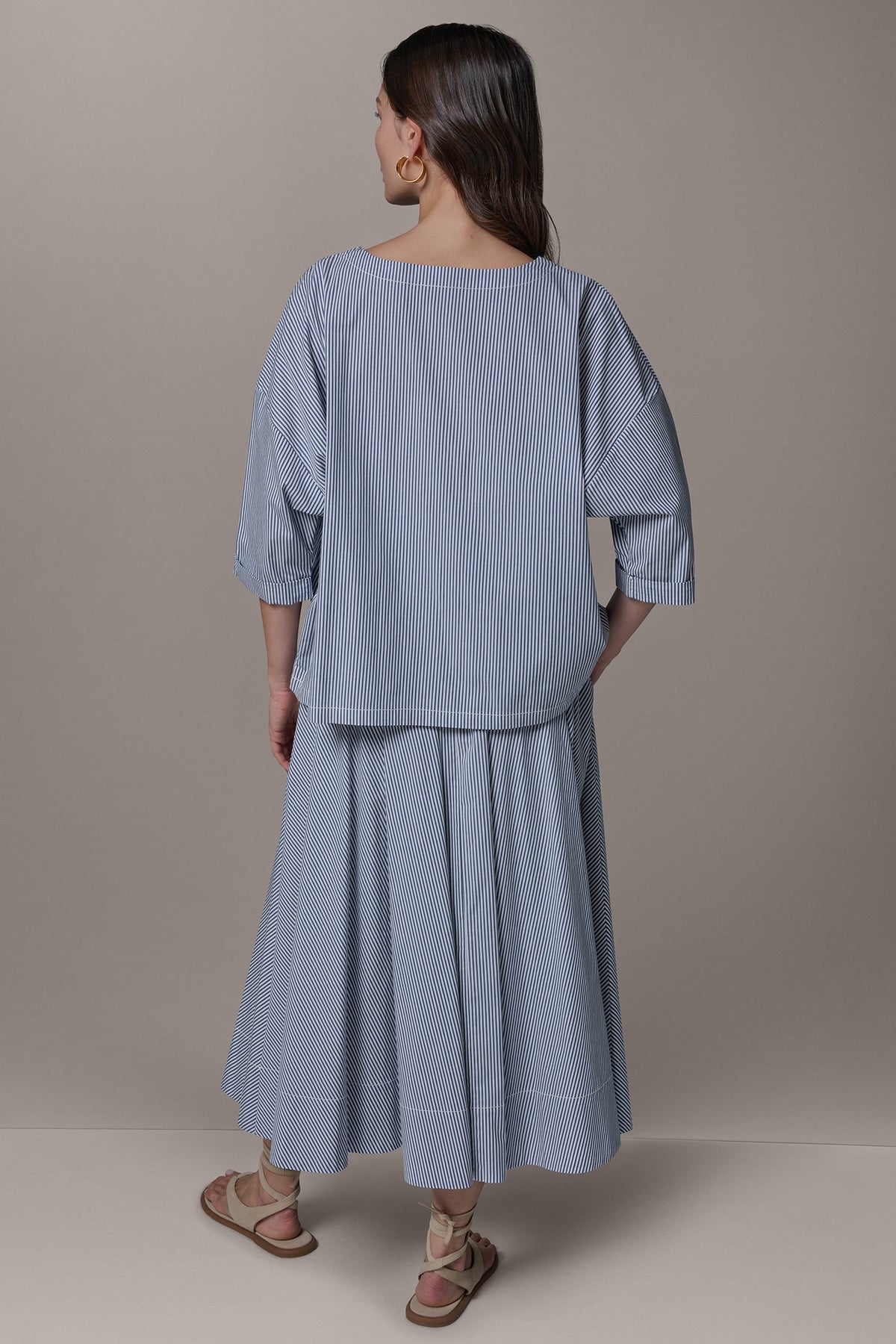 Donna Karan 3/4 SLEEVE STRIPE BLOUSE