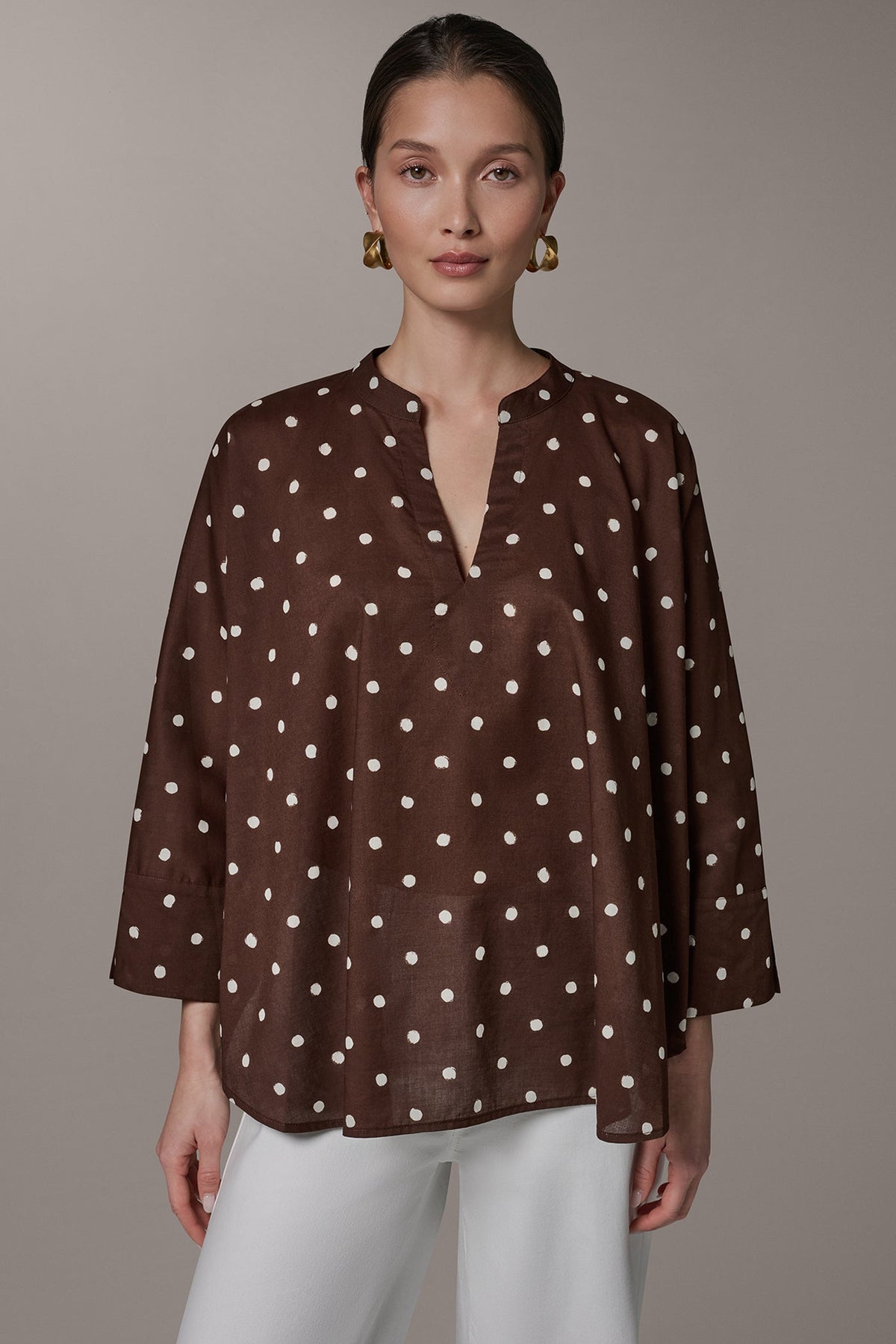 Donna Karan BRACELET SLEEVE POLKA DOT BLOUSE