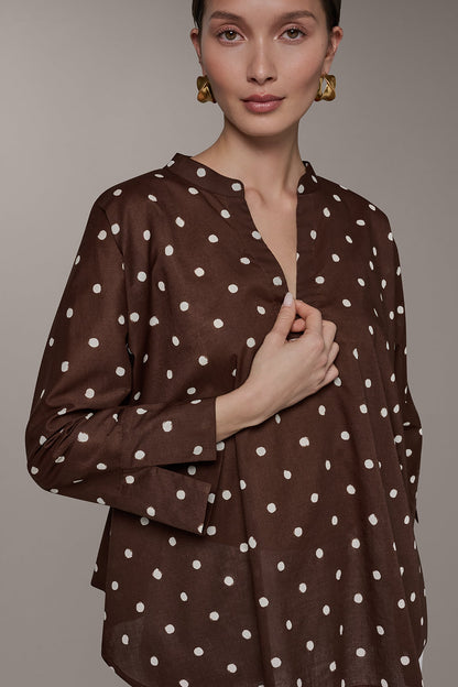 Donna Karan BRACELET SLEEVE POLKA DOT BLOUSE
