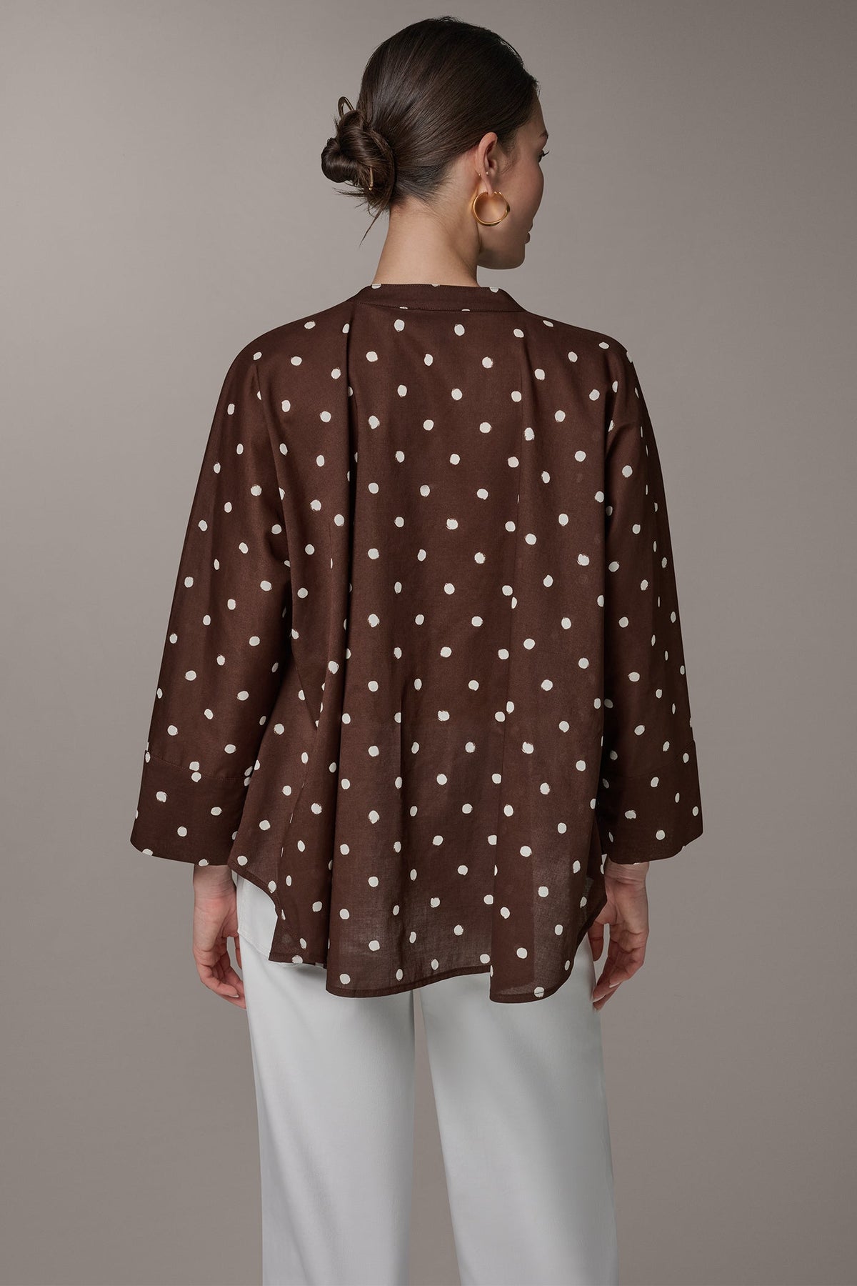 Donna Karan BRACELET SLEEVE POLKA DOT BLOUSE