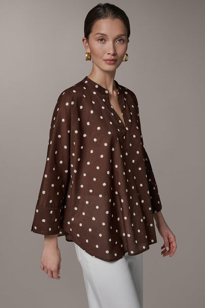 Donna Karan BRACELET SLEEVE POLKA DOT BLOUSE