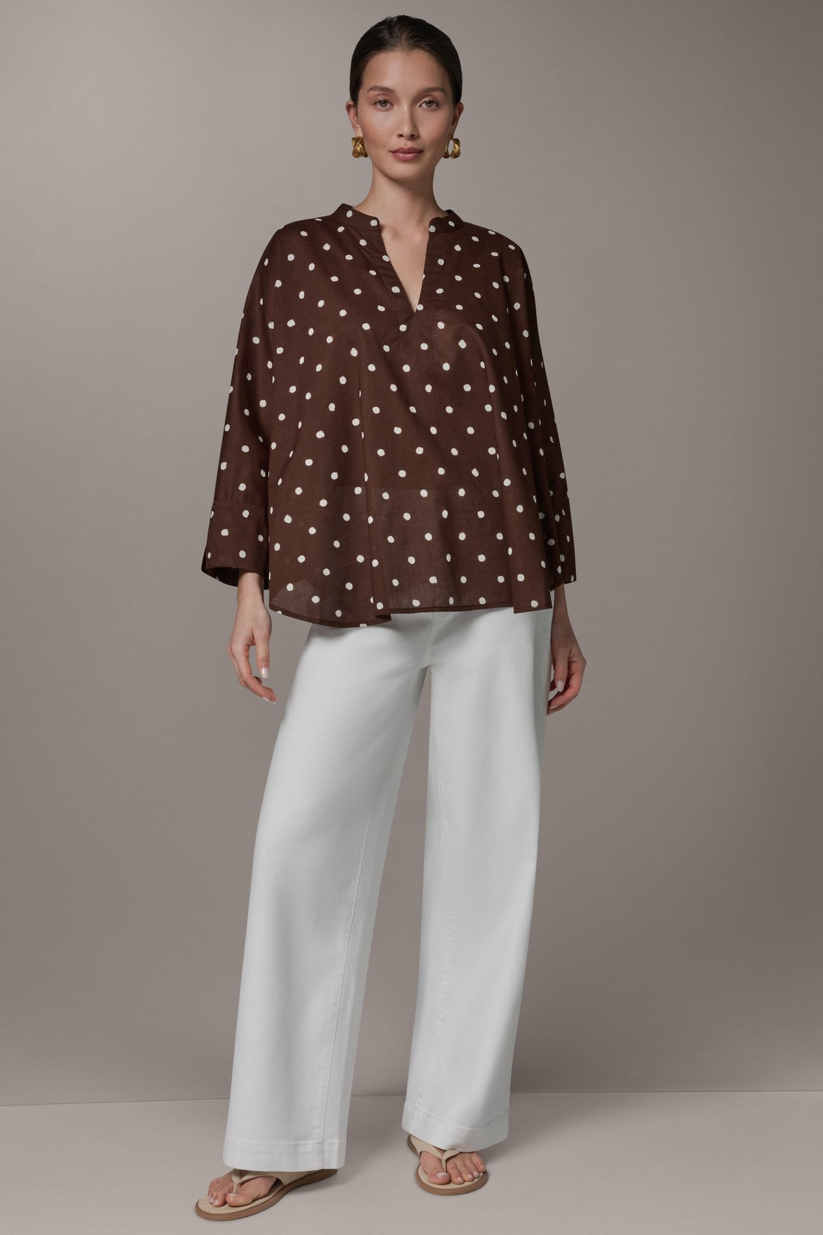 Donna Karan BRACELET SLEEVE POLKA DOT BLOUSE