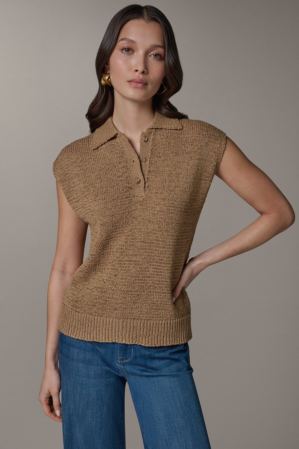 Donna Karan SLEEVELESS POLO SWEATER