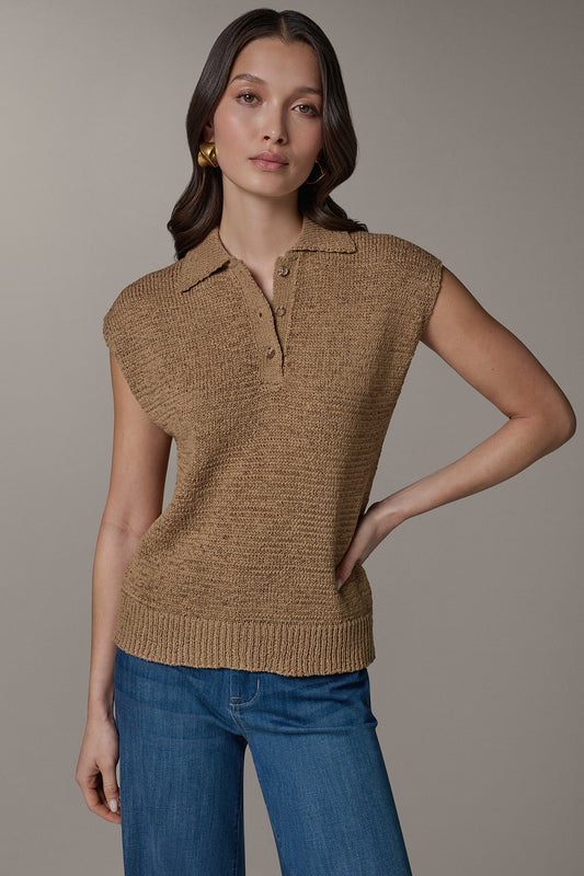 Donna Karan SLEEVELESS POLO SWEATER