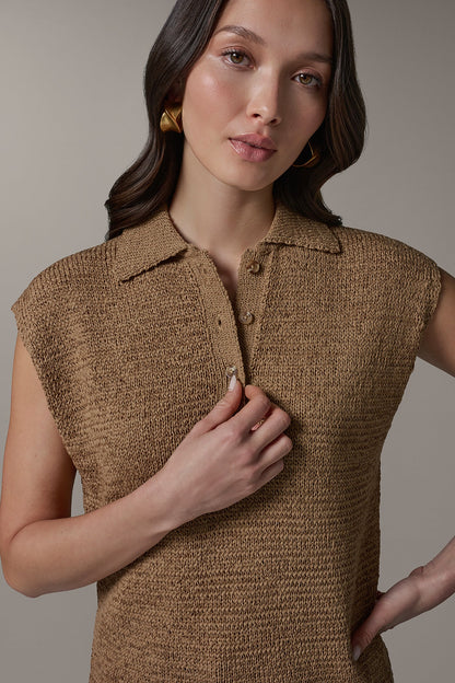 Donna Karan SLEEVELESS POLO SWEATER