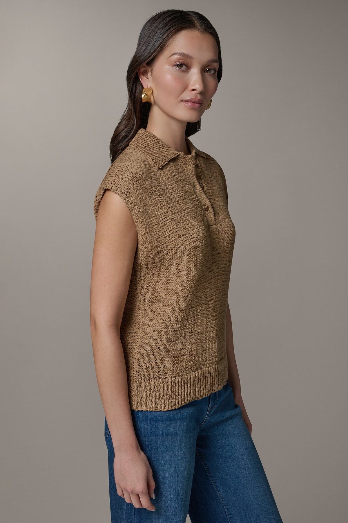 Donna Karan SLEEVELESS POLO SWEATER