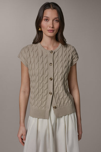 Donna Karan SLEEVELESS CABLE KNIT VEST