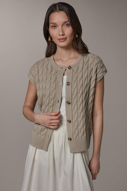 Donna Karan SLEEVELESS CABLE KNIT VEST