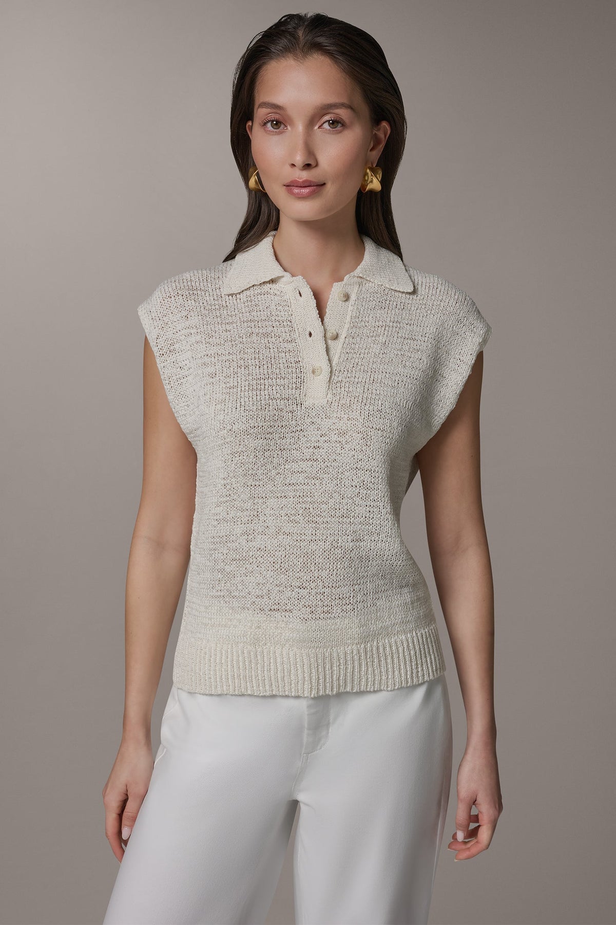 Donna Karan SLEEVELESS POLO SWEATER
