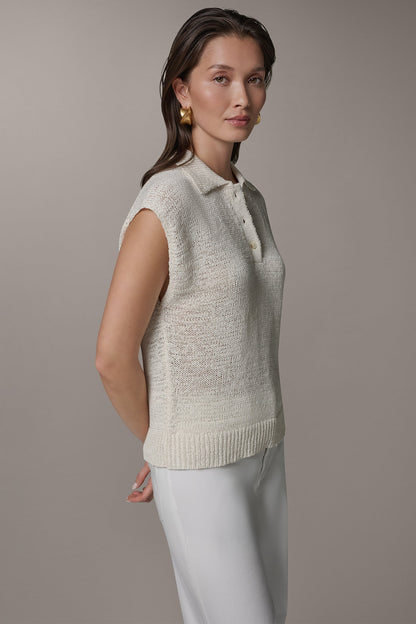 Donna Karan SLEEVELESS POLO SWEATER