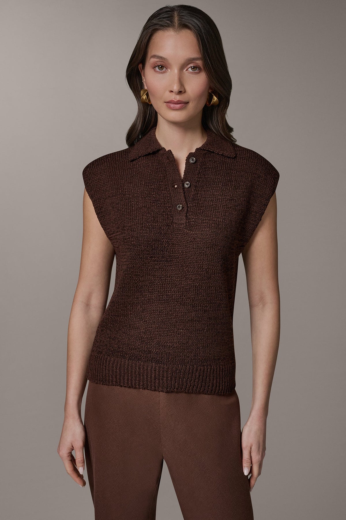Donna Karan SLEEVELESS POLO SWEATER