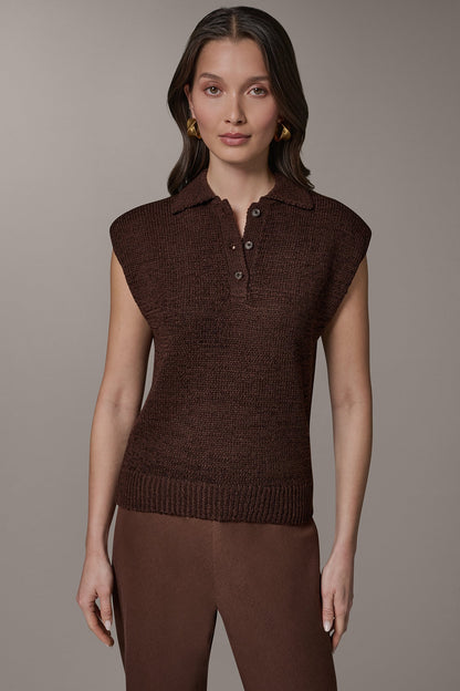 Donna Karan SLEEVELESS POLO SWEATER