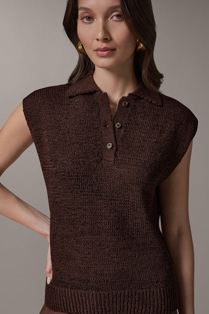 Donna Karan SLEEVELESS POLO SWEATER