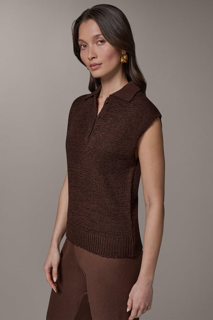 Donna Karan SLEEVELESS POLO SWEATER