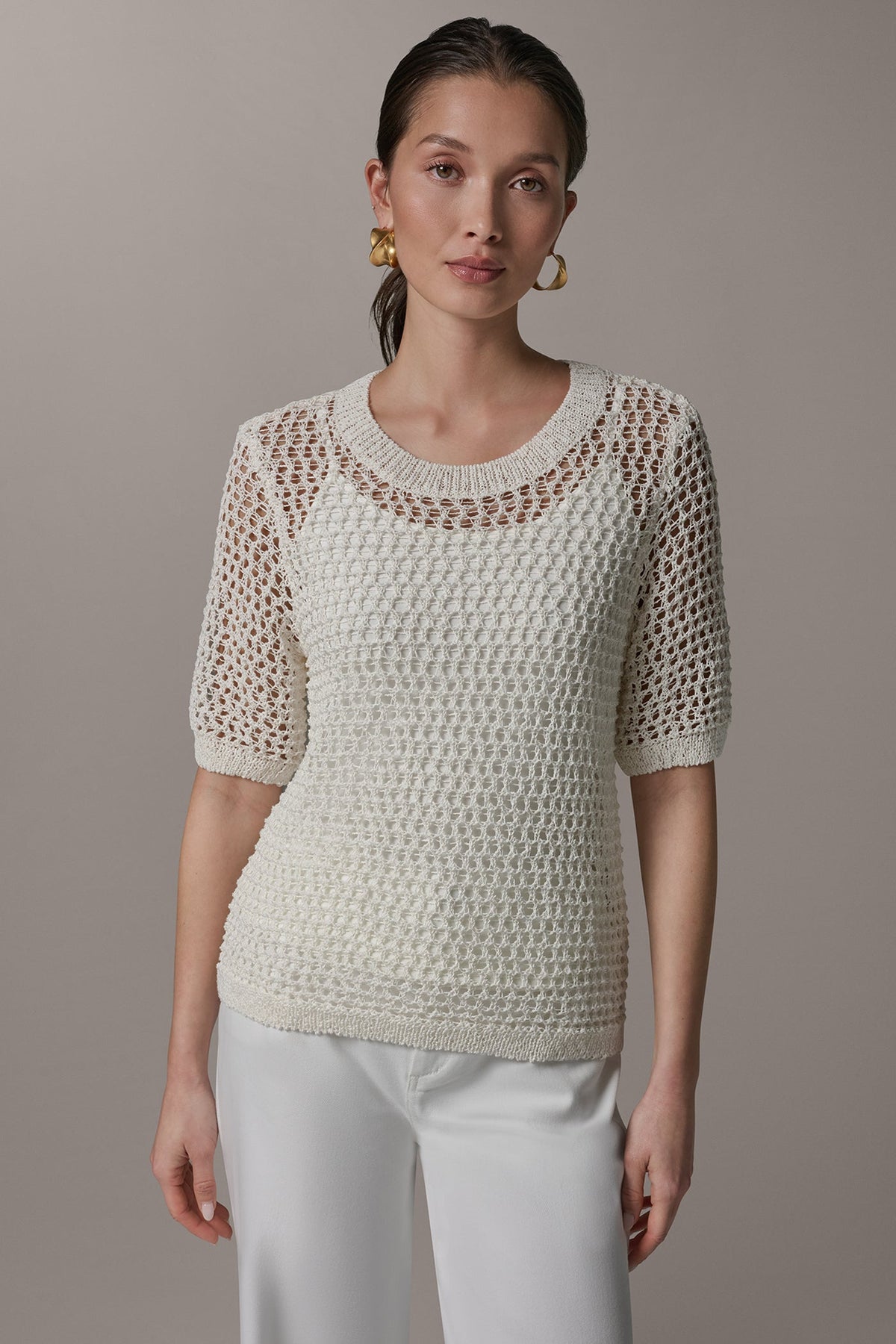Donna Karan SHORT SLEEVE OPEN STITCH SWEATER