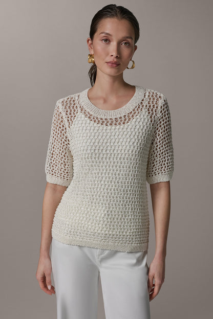 Donna Karan SHORT SLEEVE OPEN STITCH SWEATER