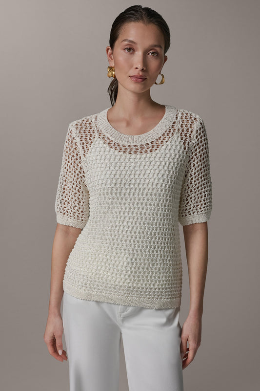 Donna Karan SHORT SLEEVE OPEN STITCH SWEATER