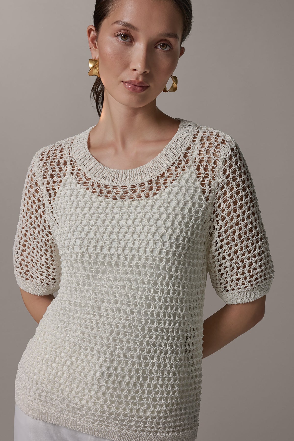 Donna Karan SHORT SLEEVE OPEN STITCH SWEATER