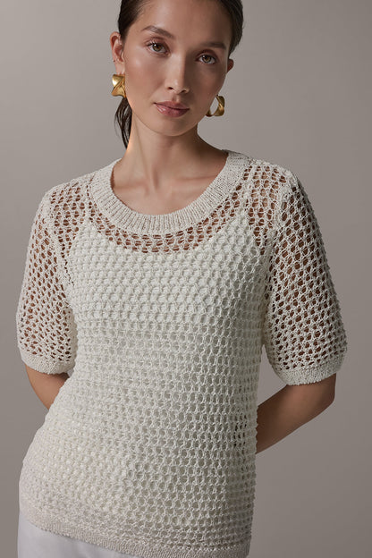 Donna Karan SHORT SLEEVE OPEN STITCH SWEATER