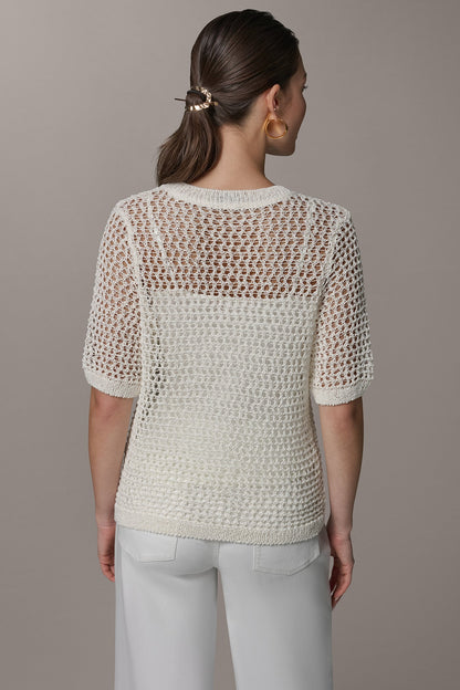Donna Karan SHORT SLEEVE OPEN STITCH SWEATER