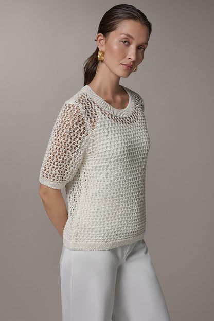 Donna Karan SHORT SLEEVE OPEN STITCH SWEATER