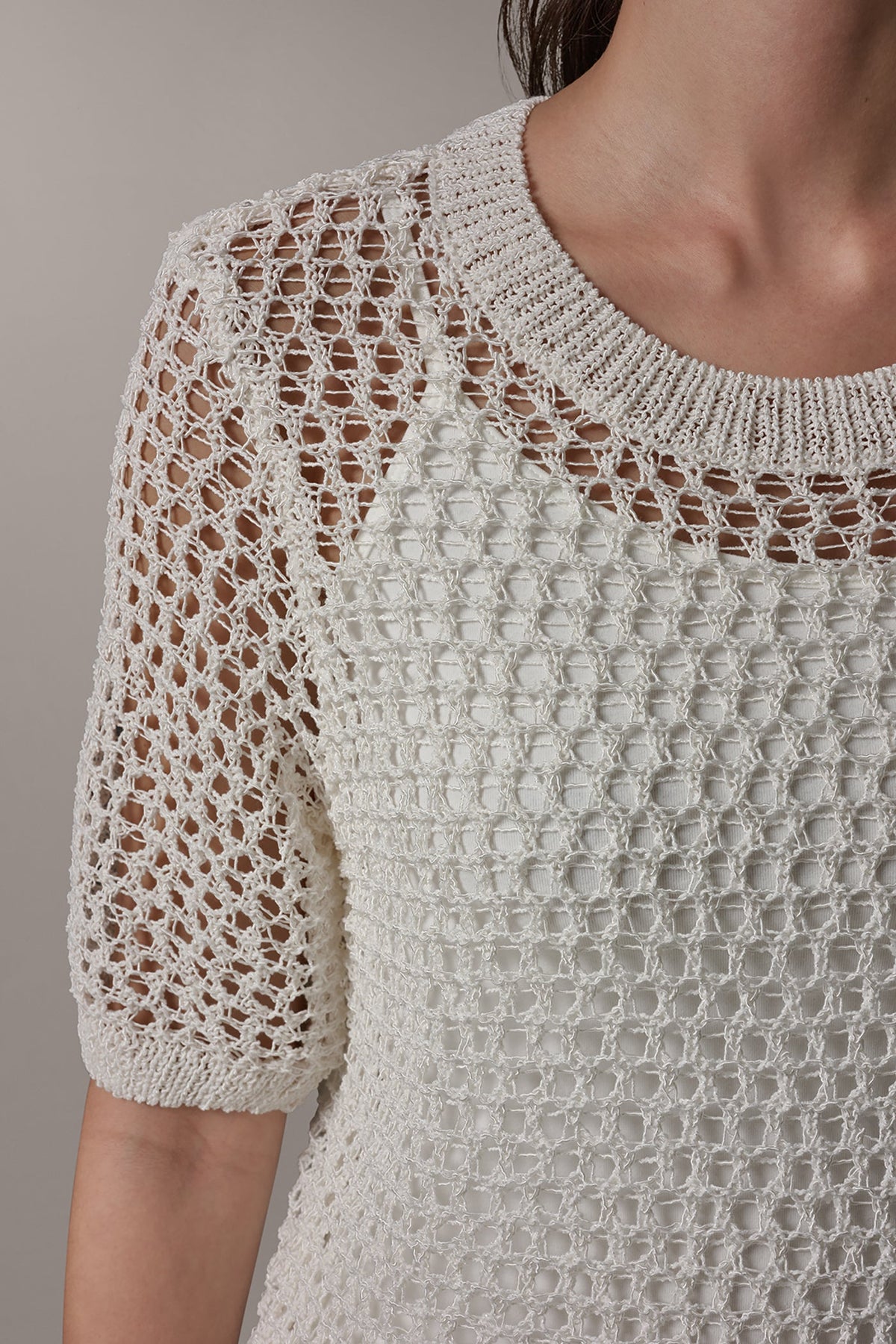 Donna Karan SHORT SLEEVE OPEN STITCH SWEATER