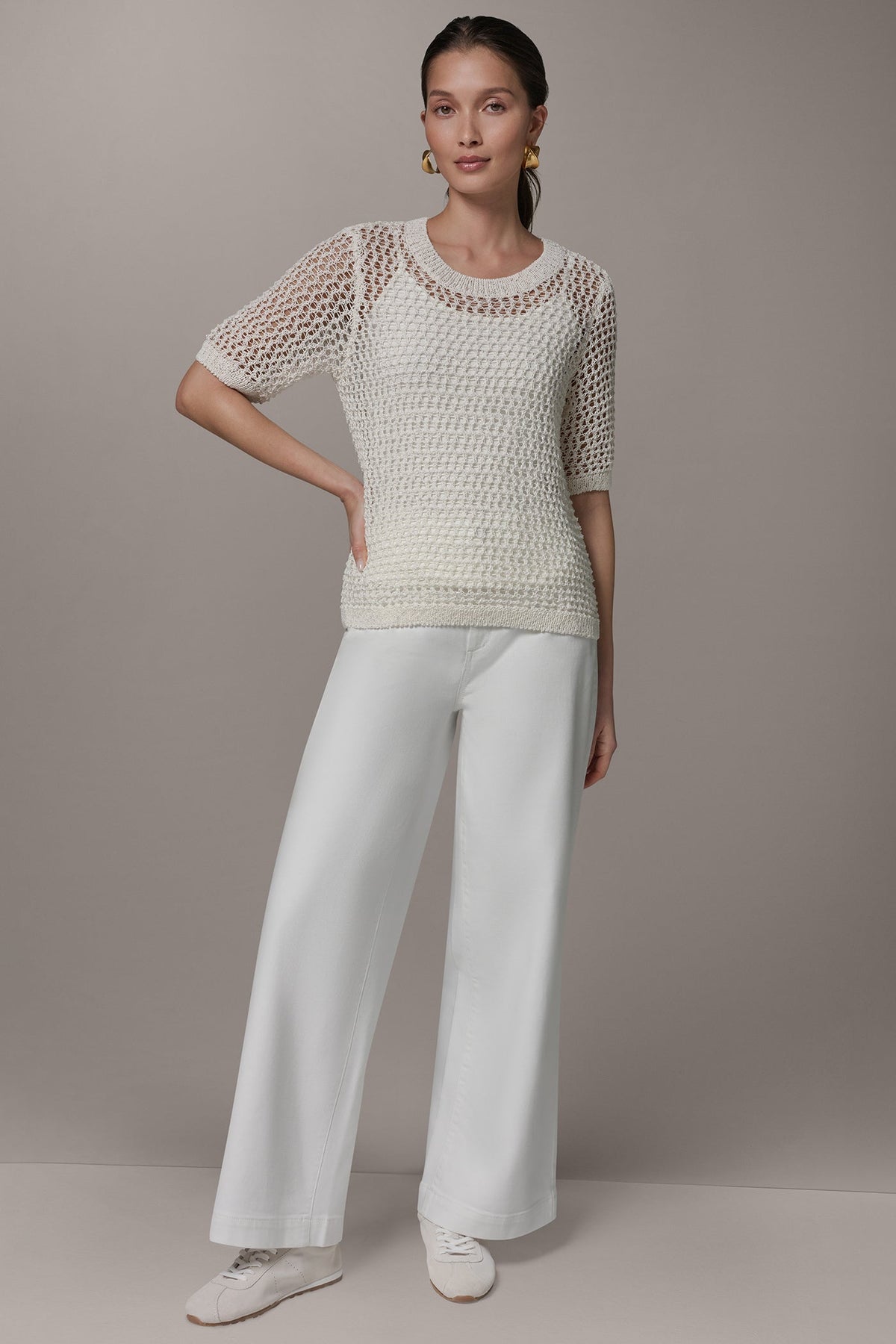 Donna Karan SHORT SLEEVE OPEN STITCH SWEATER